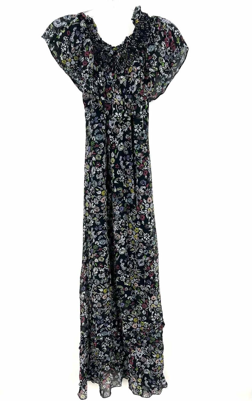 Rebecca Minkoff Size 4 Black/Multi Floral Ruffle Designer Dress Maxi